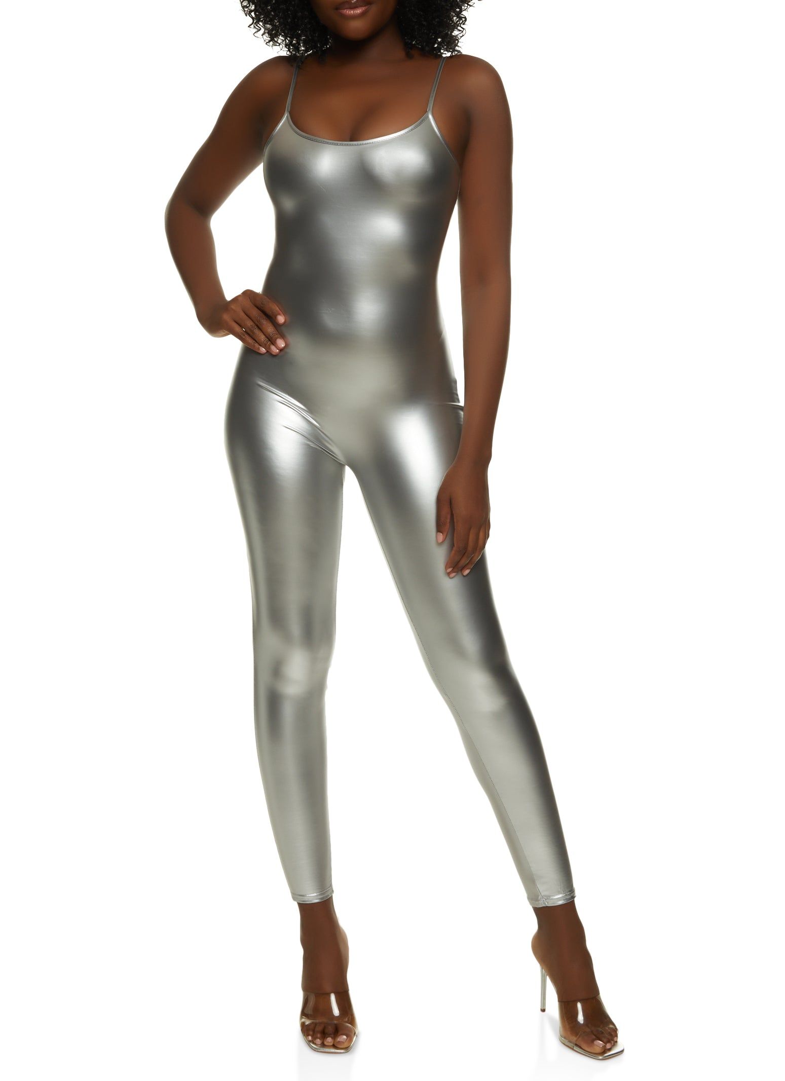 Scoop Neck Faux Leather Jumpsuit sold by Rainbow