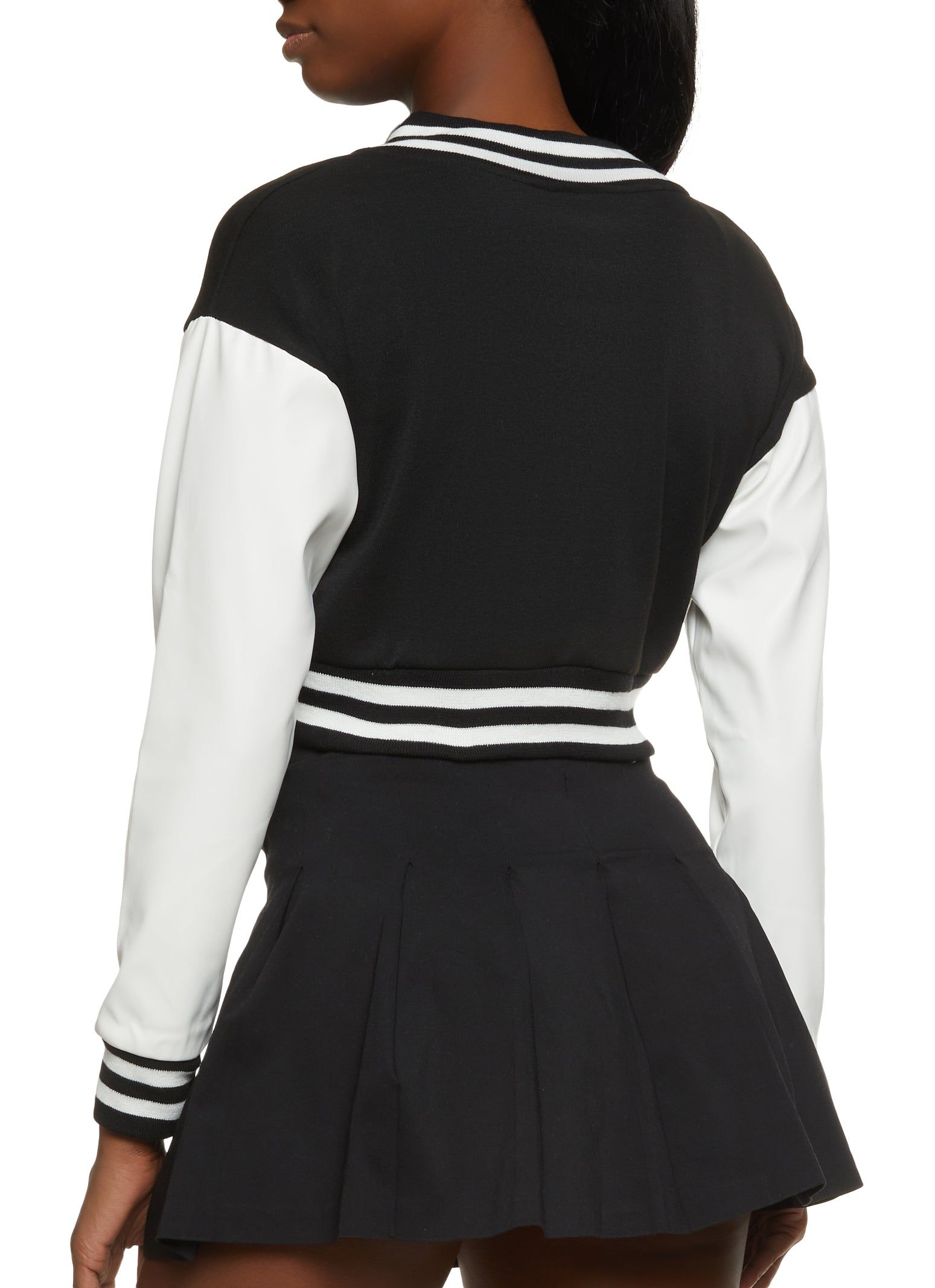 Chenille Graphic Patch PU Sleeve Cropped Varsity Jacket sold by Rainbow product image thumbnail 3