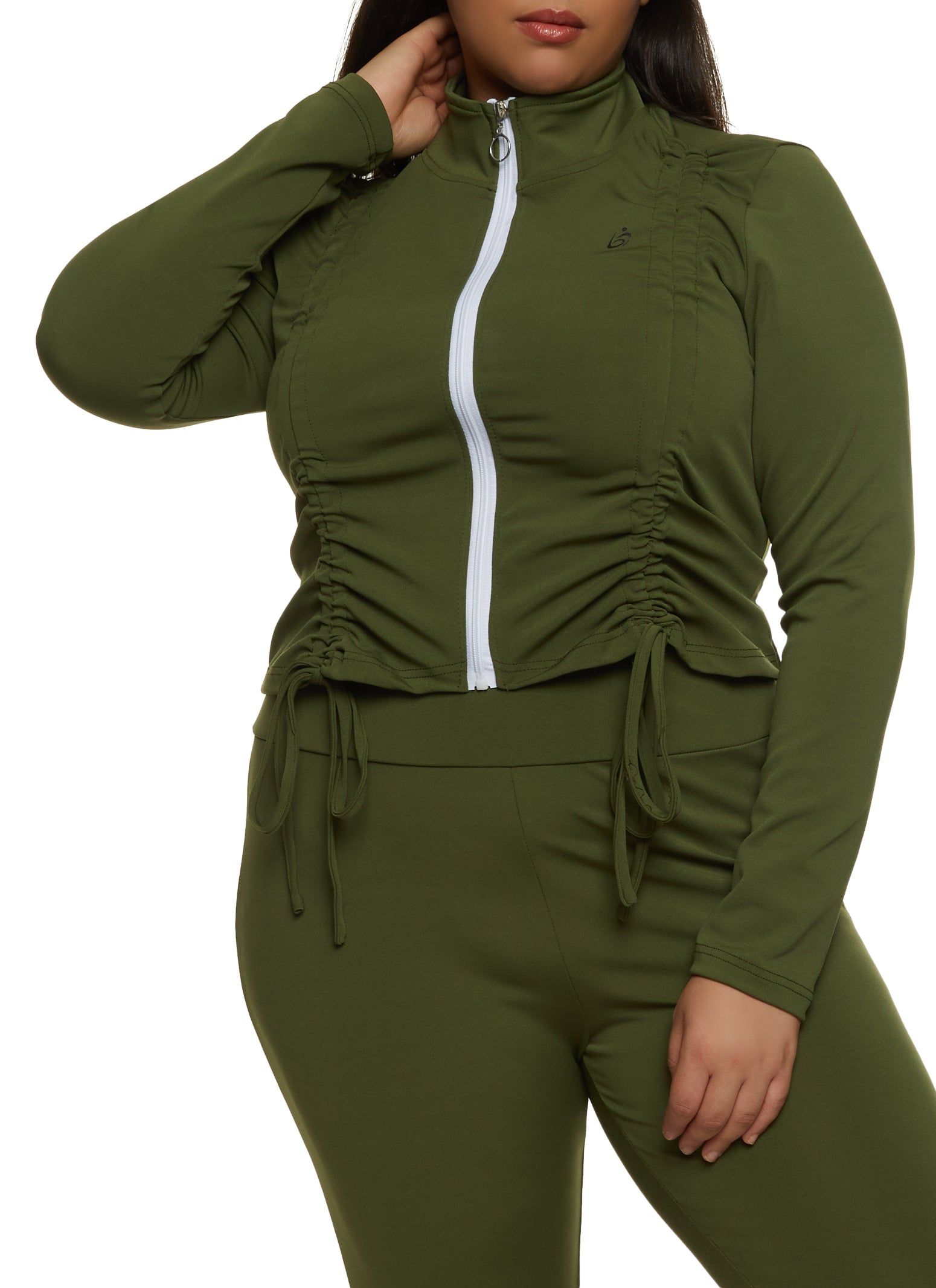 Plus Size Ruched Cropped Track Jacket sold by Rainbow