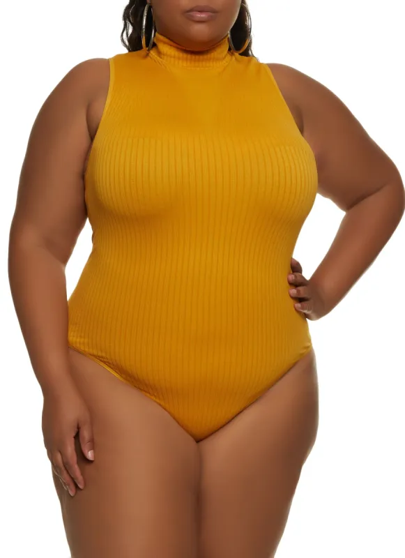 Plus Size Ribbed Mock Neck Bodysuit sold by Rainbow