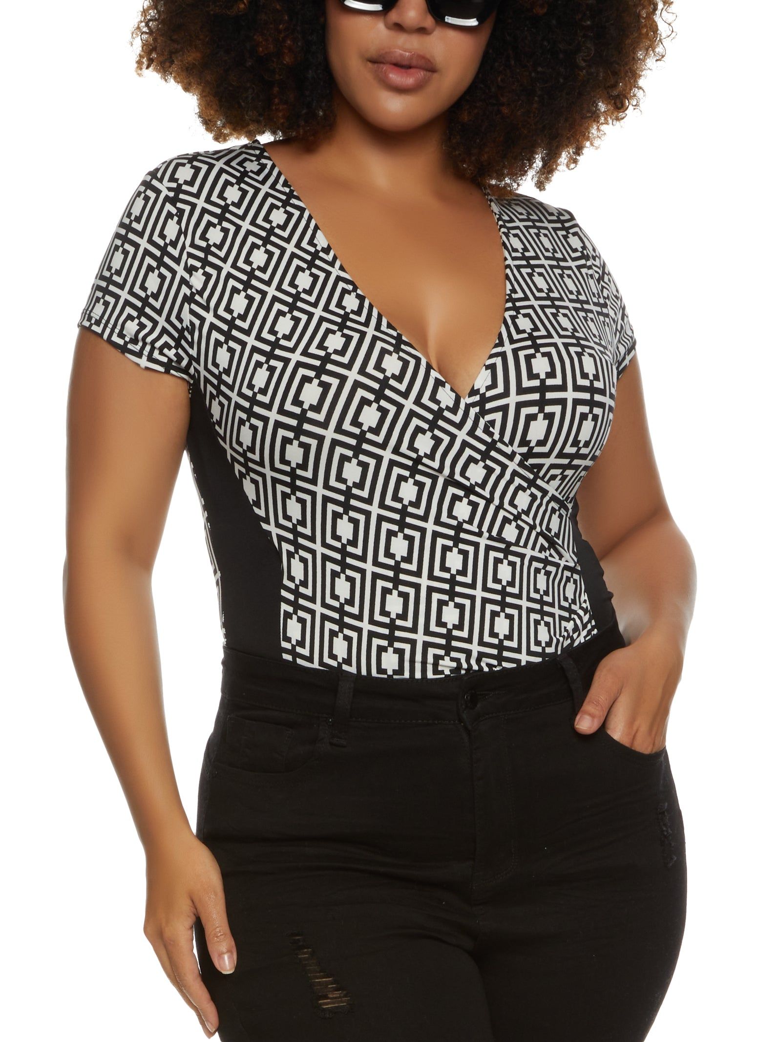 Plus Size Printed Faux Wrap Bodysuit sold by Rainbow product image thumbnail 2