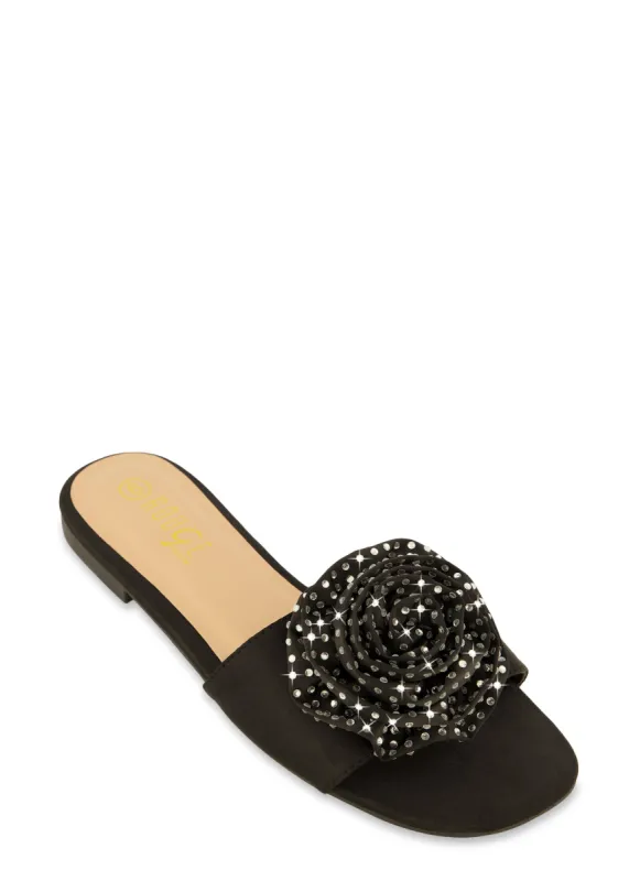 Rhinestone Rose Slide Sandals sold by Rainbow