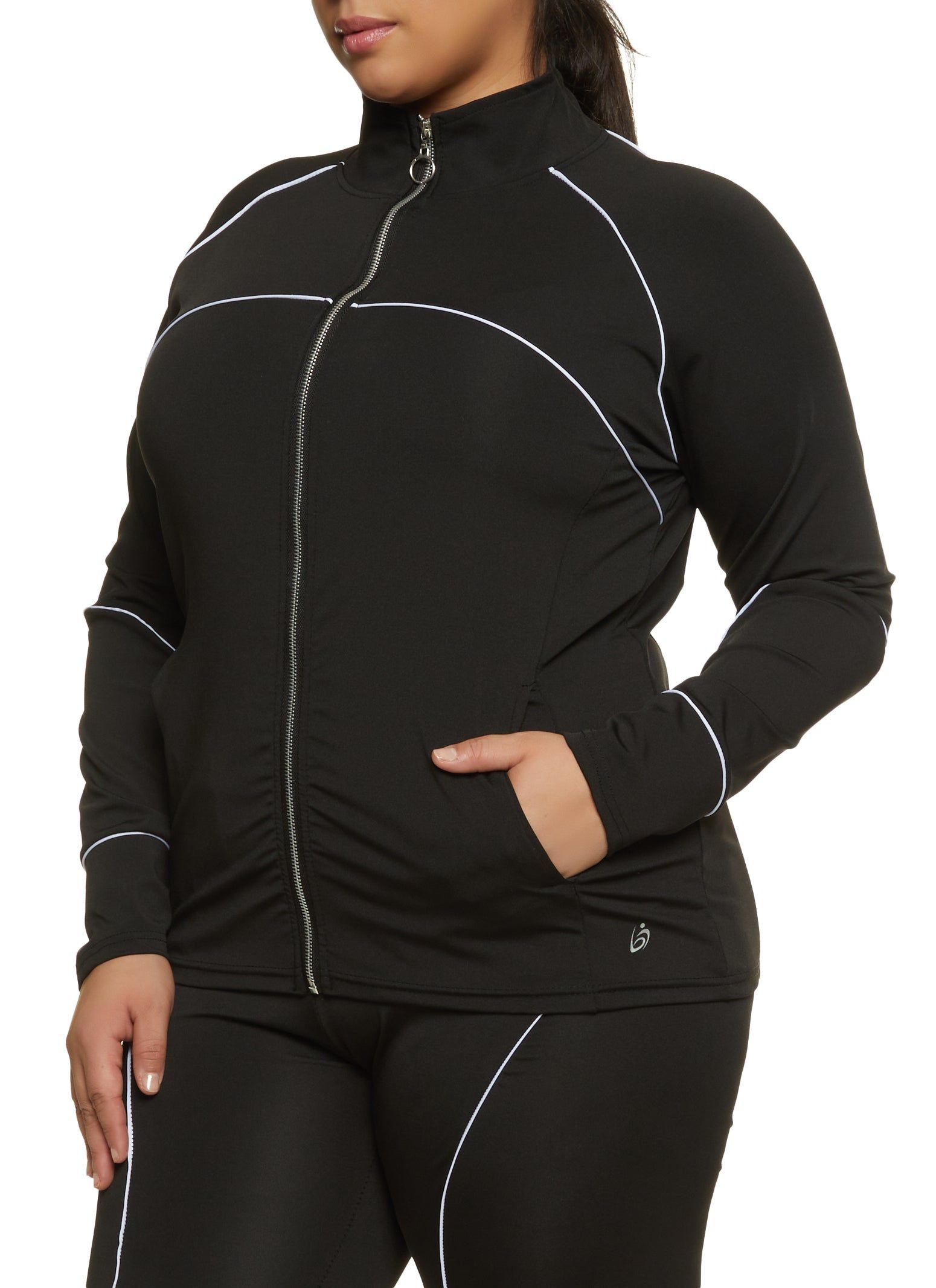 Plus Size Contrast Trim Mock Neck Track Jacket sold by Rainbow