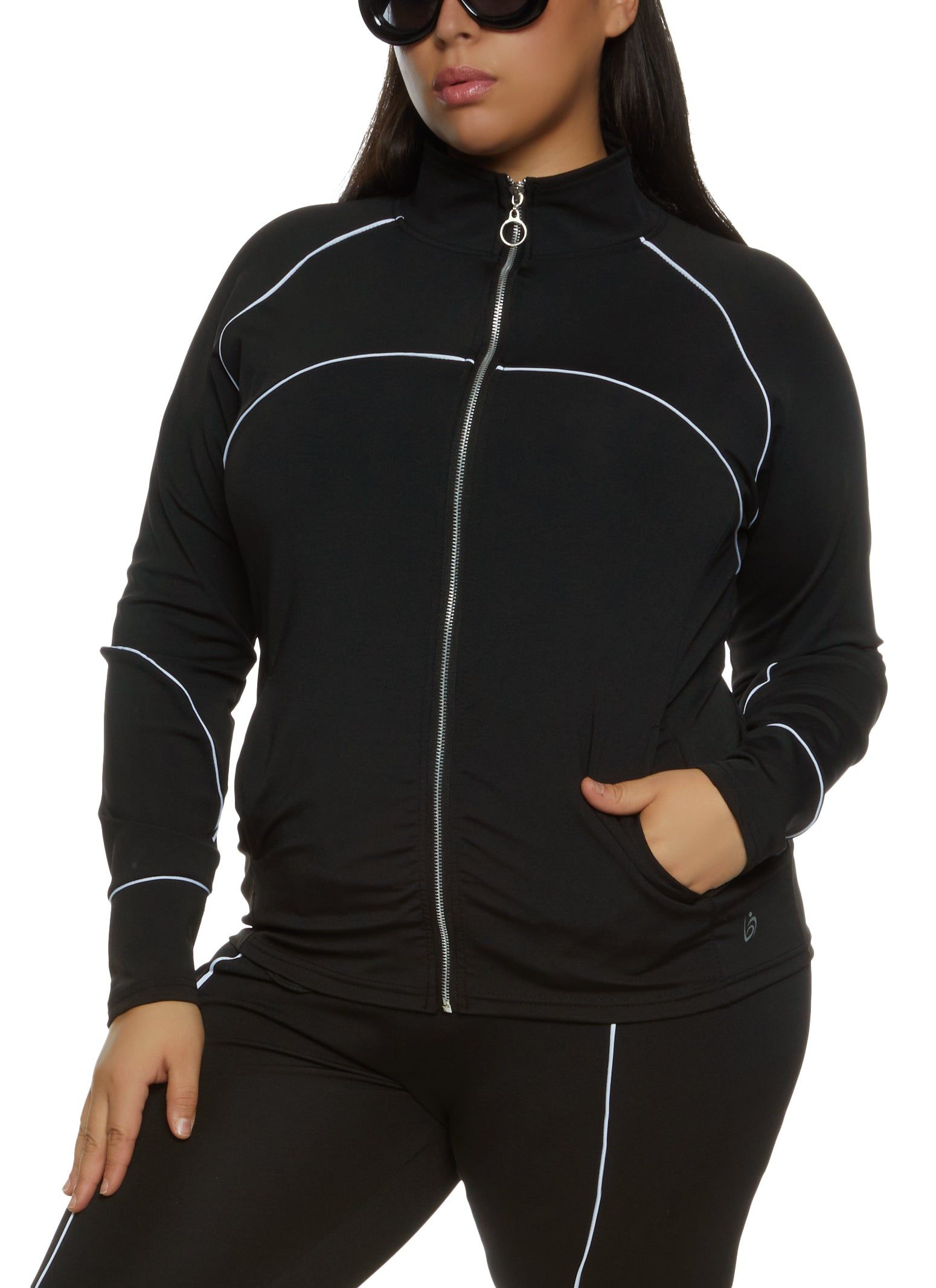 Plus Size Contrast Piping Mock Neck Track Jacket sold by Rainbow