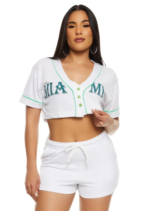 City Graphic Mesh Cropped Baseball Tee sold by Rainbow