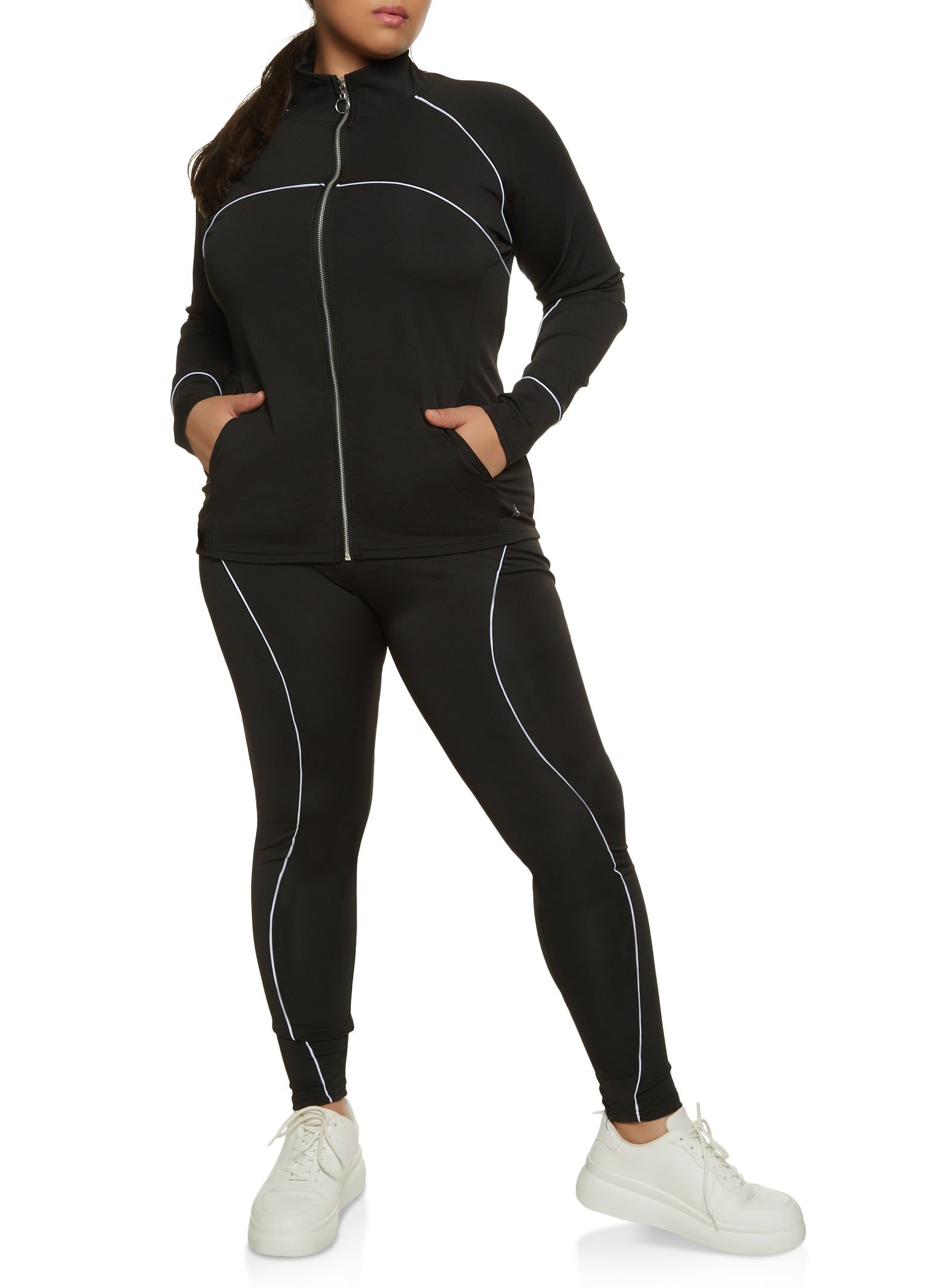 Plus Size Contrast Trim Mock Neck Track Jacket sold by Rainbow product image thumbnail 2
