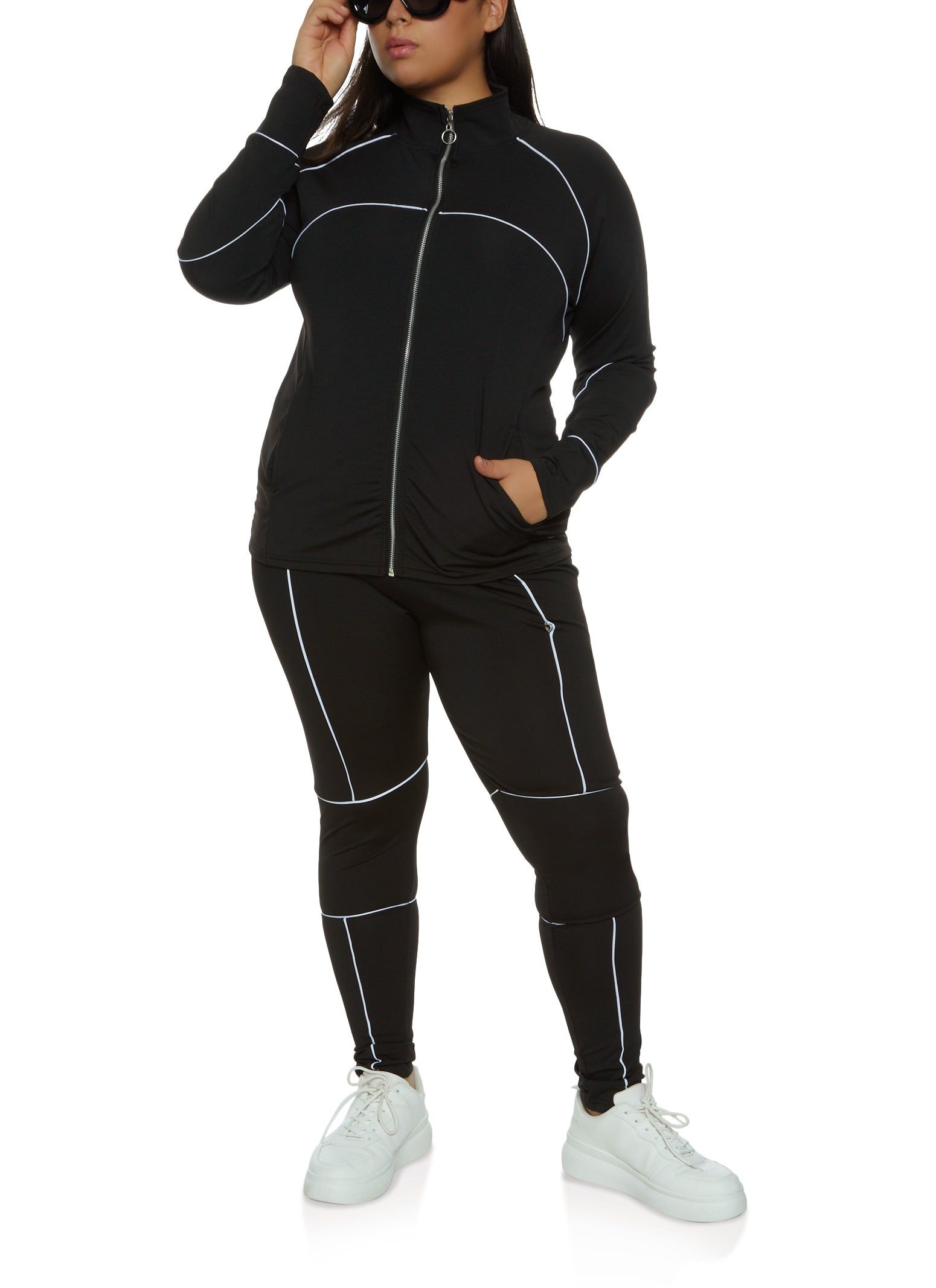 Plus Size Contrast Piping Mock Neck Track Jacket sold by Rainbow product image thumbnail 2