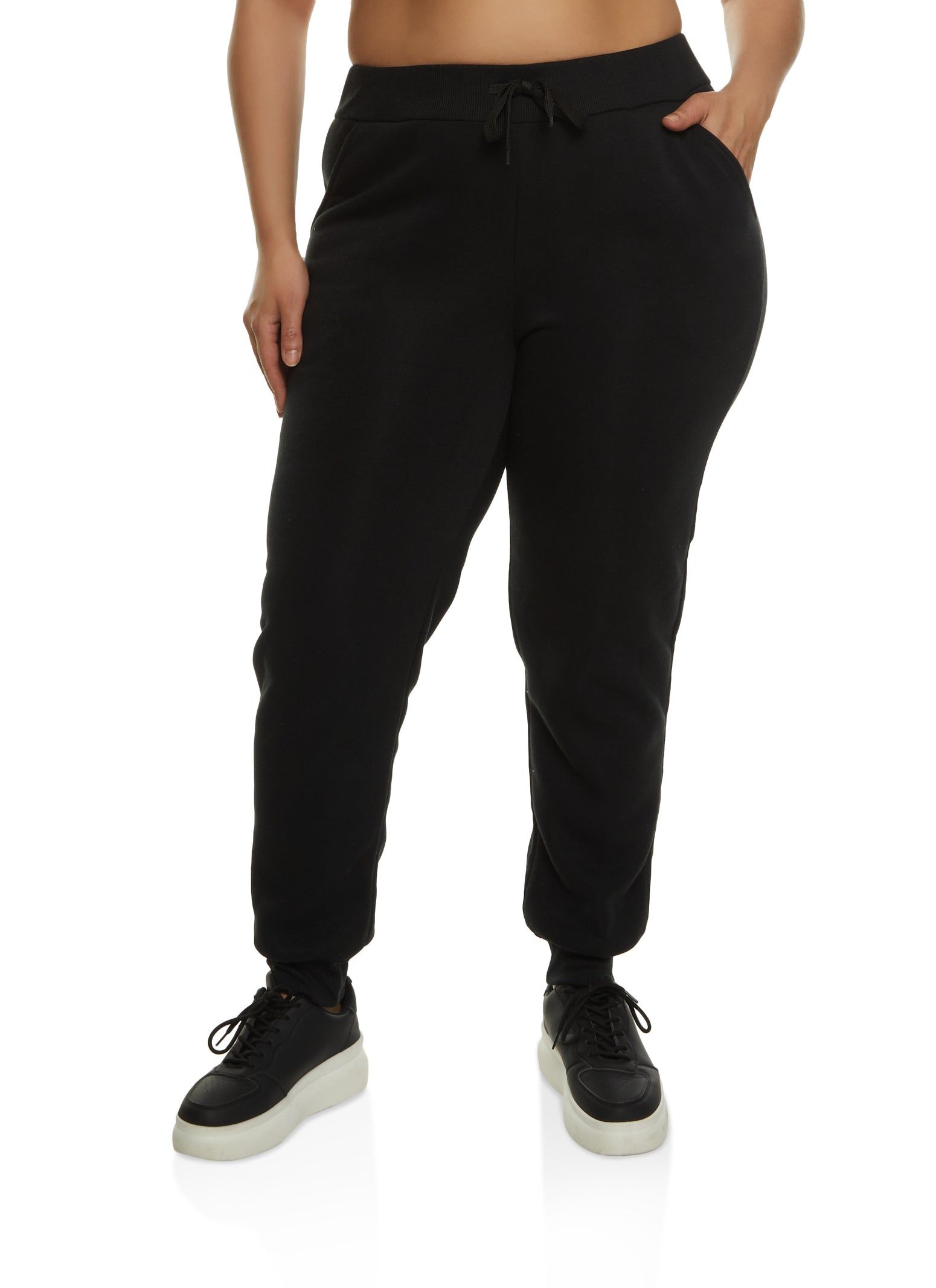 Plus Size Fleece High Waist Drawstring Joggers sold by Rainbow