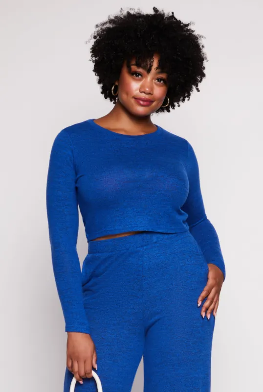 Plus Size Brushed Knit Long Sleeve Crop Top sold by Rainbow