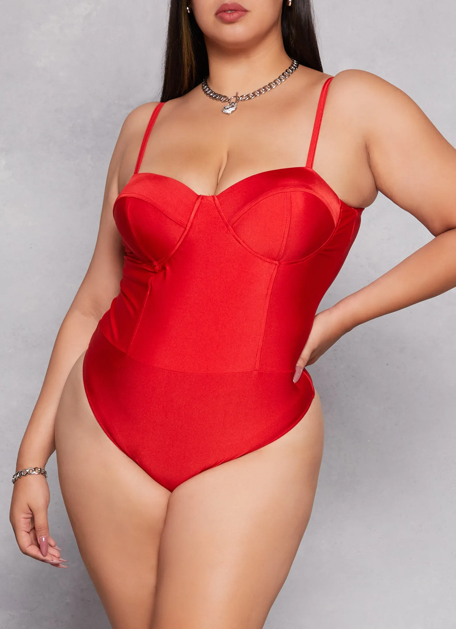 Plus Size Haute Monde Solid Bustier Bodysuit sold by Rainbow