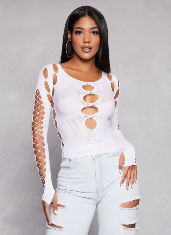 Seamless Fishnet Detail Cut Out Top sold by Rainbow