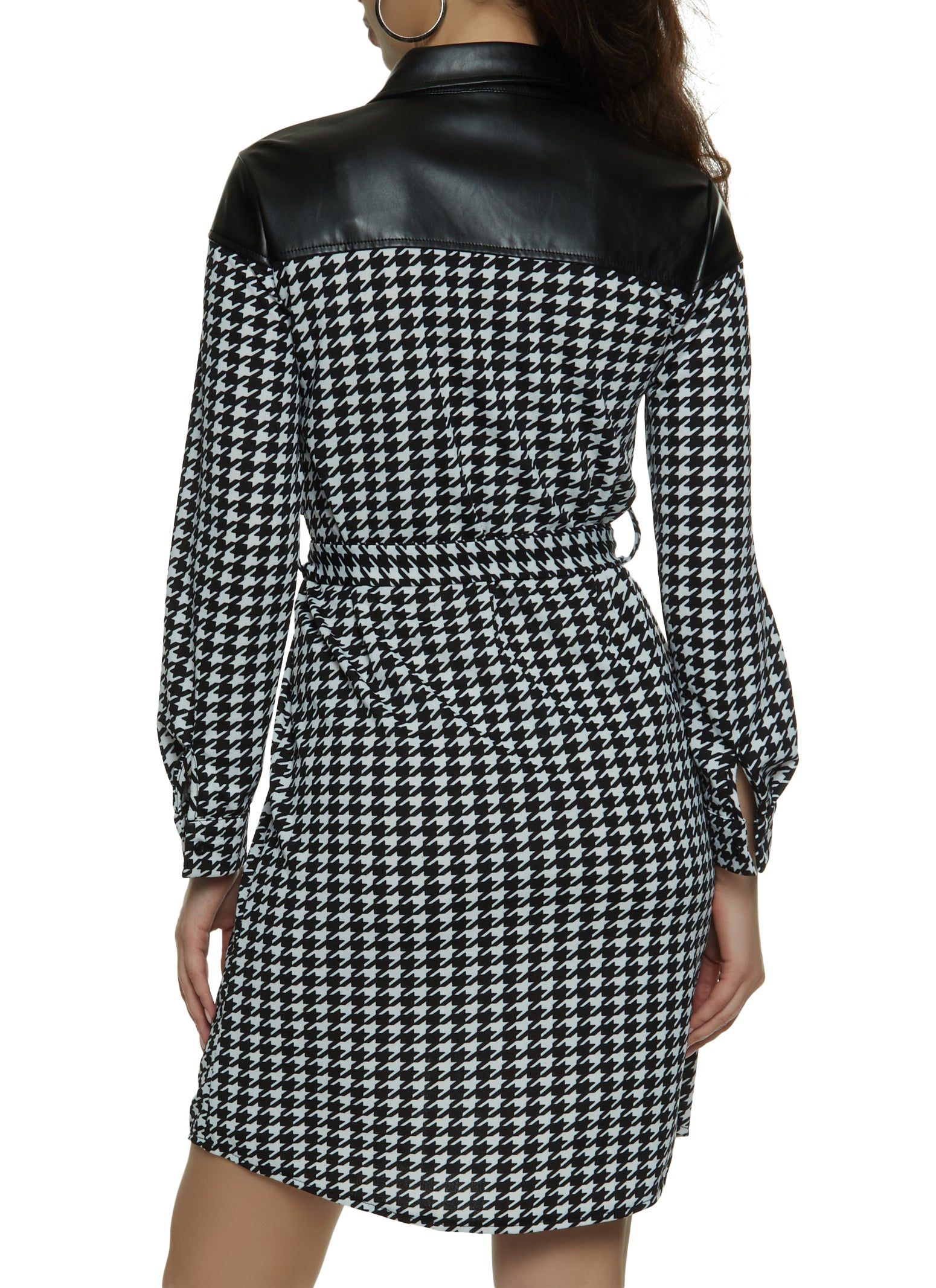 Houndstooth Button Front Tie Waist Shirt Dress sold by Rainbow product image thumbnail 3