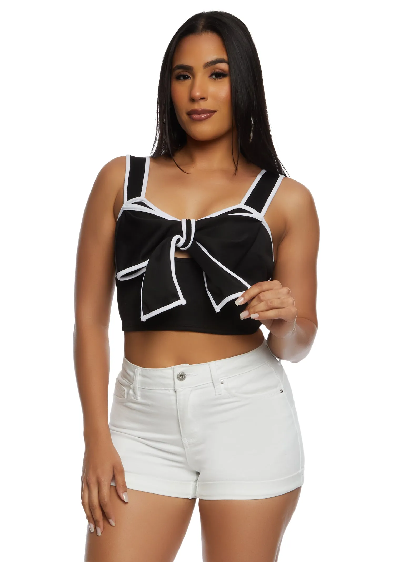 Contrast Trim Bow Tie Front Crop Top sold by Rainbow product image thumbnail 2