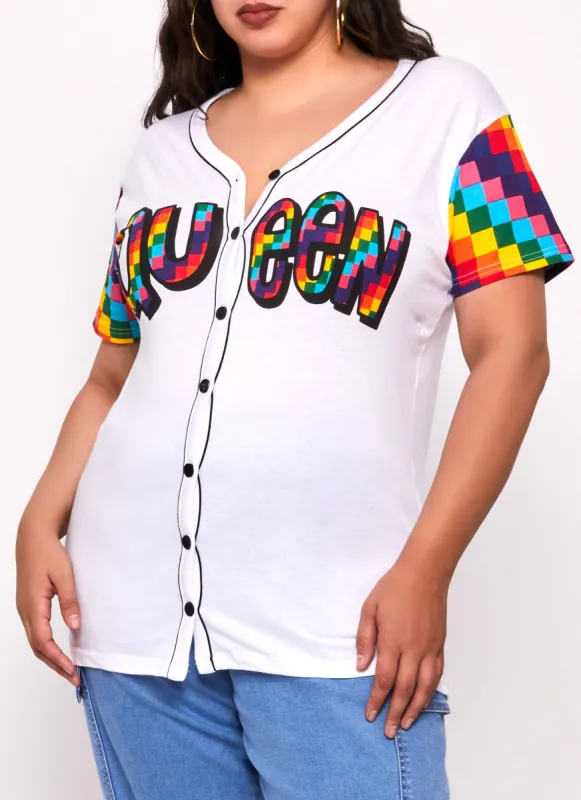 Plus Size Queen 19 Color Block Baseball Shirt made by Rainbow