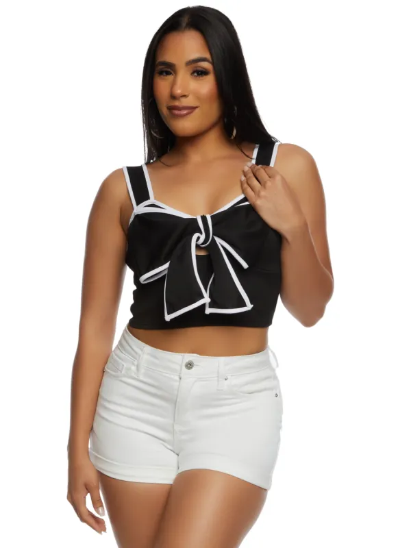 Contrast Trim Bow Tie Front Crop Top sold by Rainbow