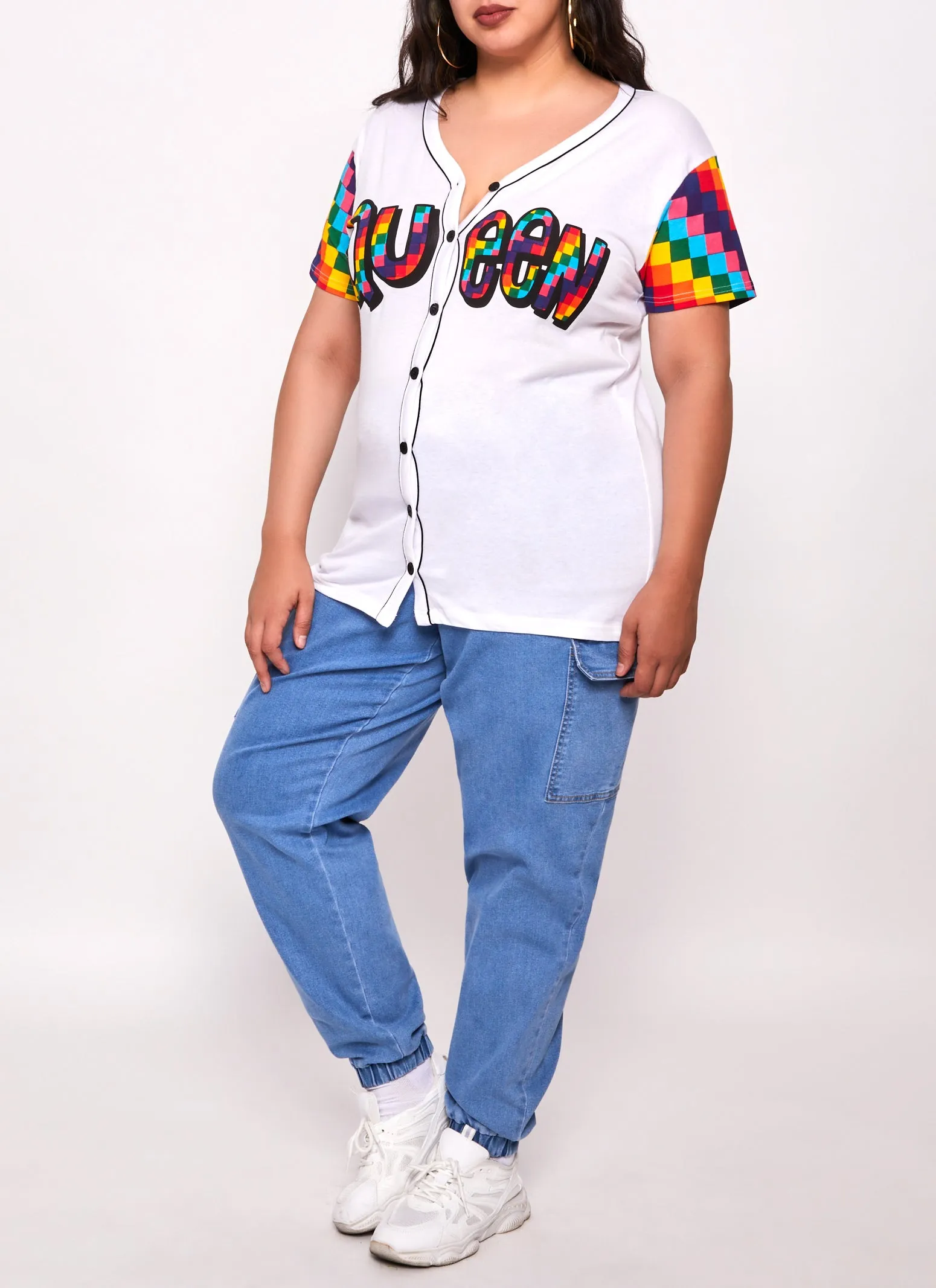 Plus Size Queen 19 Color Block Baseball Shirt sold by Rainbow product image thumbnail 2