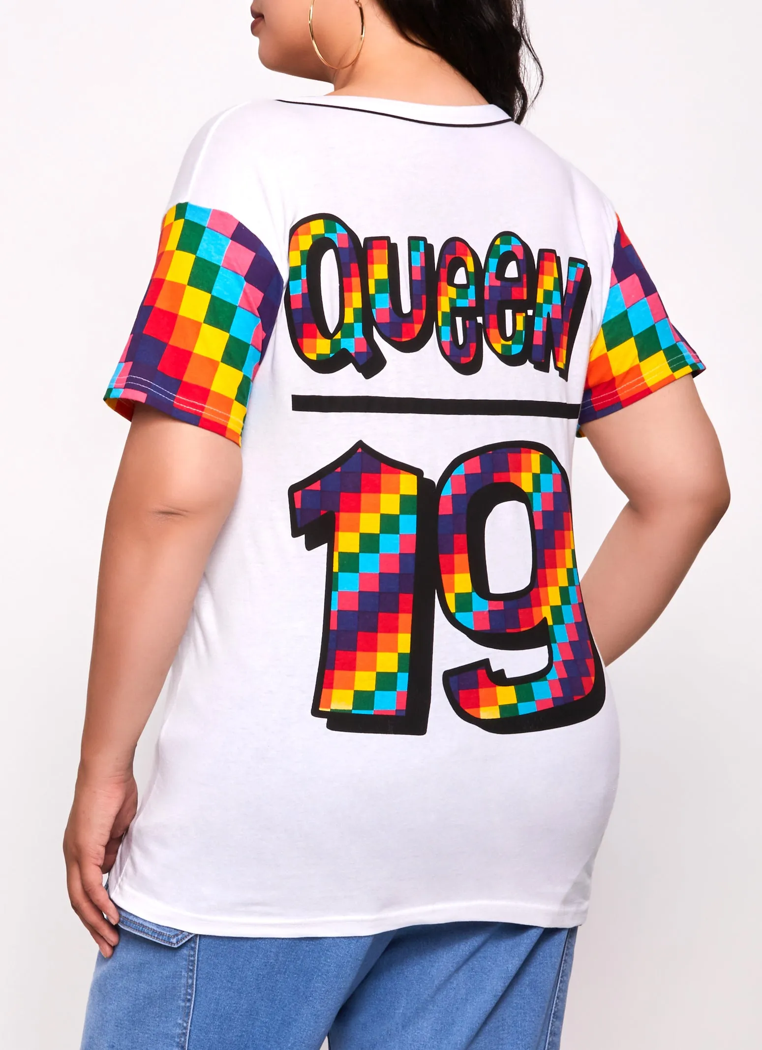 Plus Size Queen 19 Color Block Baseball Shirt sold by Rainbow product image thumbnail 3