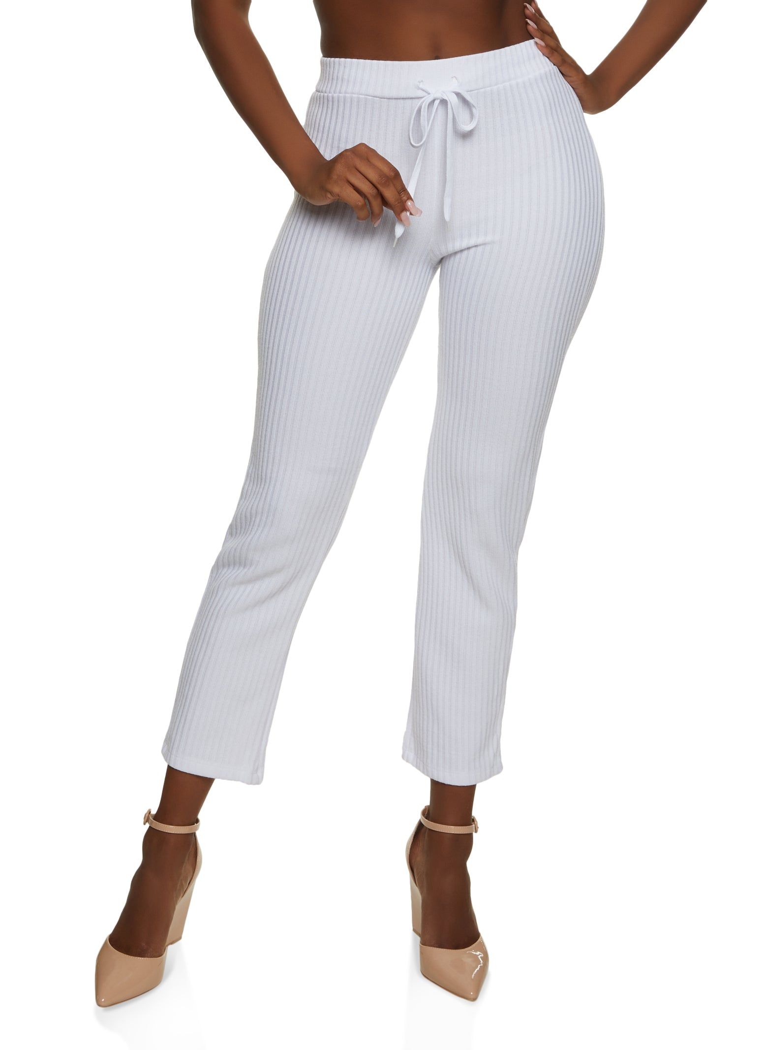 Drawstring Ribbed Straight Leg Pants sold by Rainbow