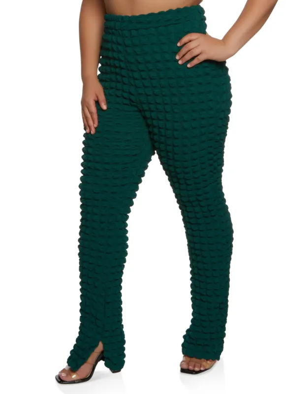 Plus Size Bubble Knit High Waist Split Hem Pants sold by Rainbow
