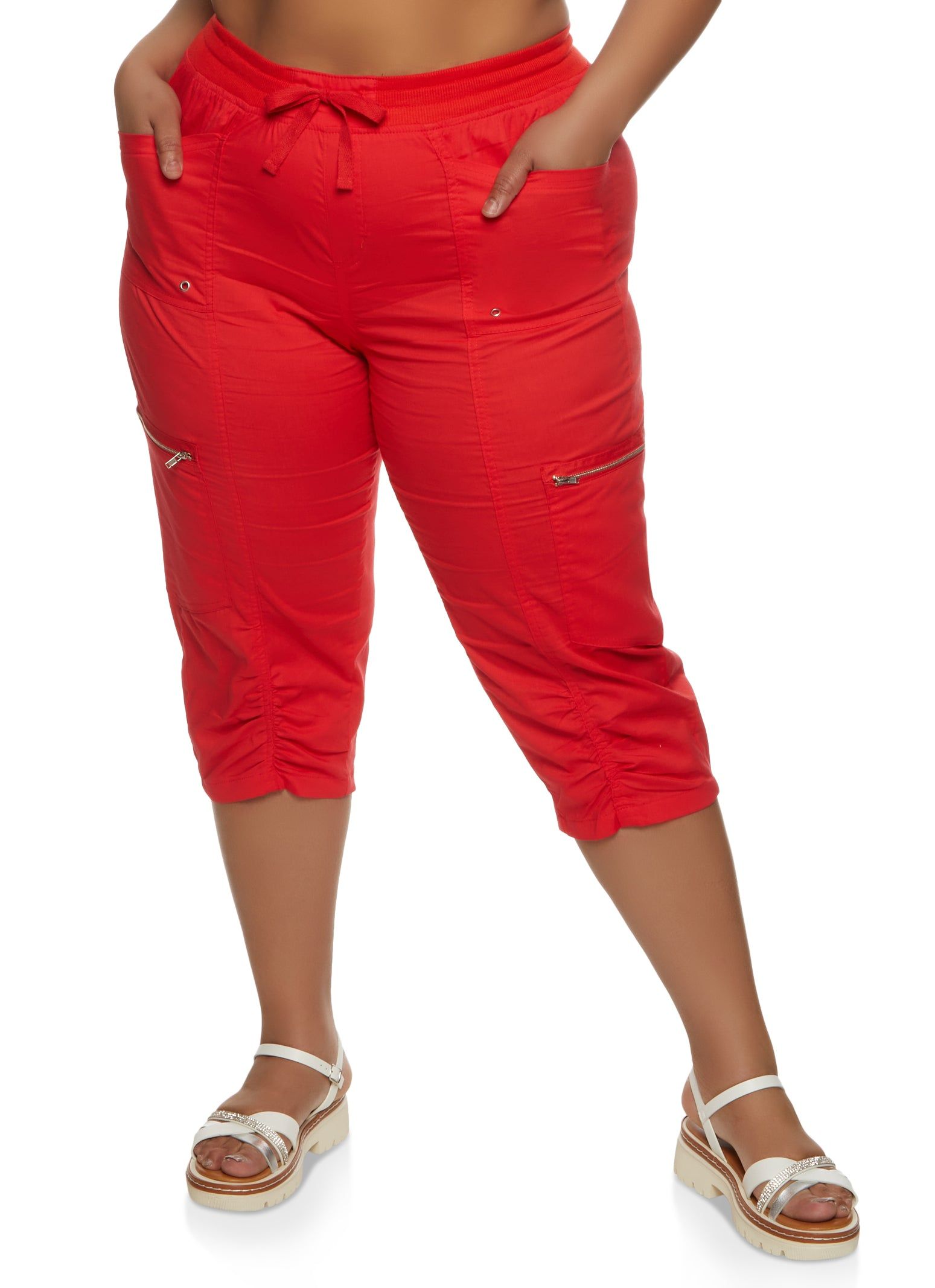 Plus Size Poplin Ruched Capri Pants sold by Rainbow