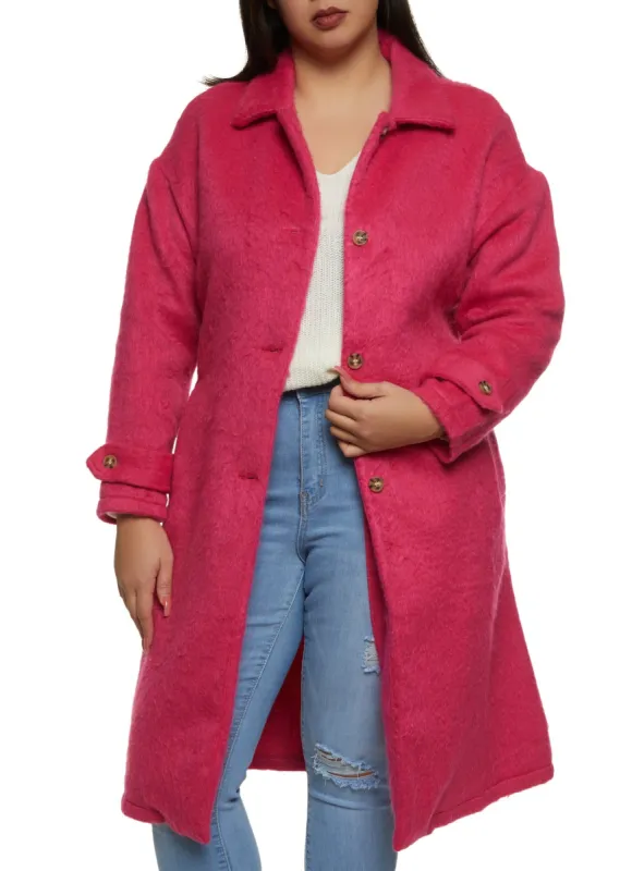 Plus Size Button Front Tie Waist Belted Coat sold by Rainbow