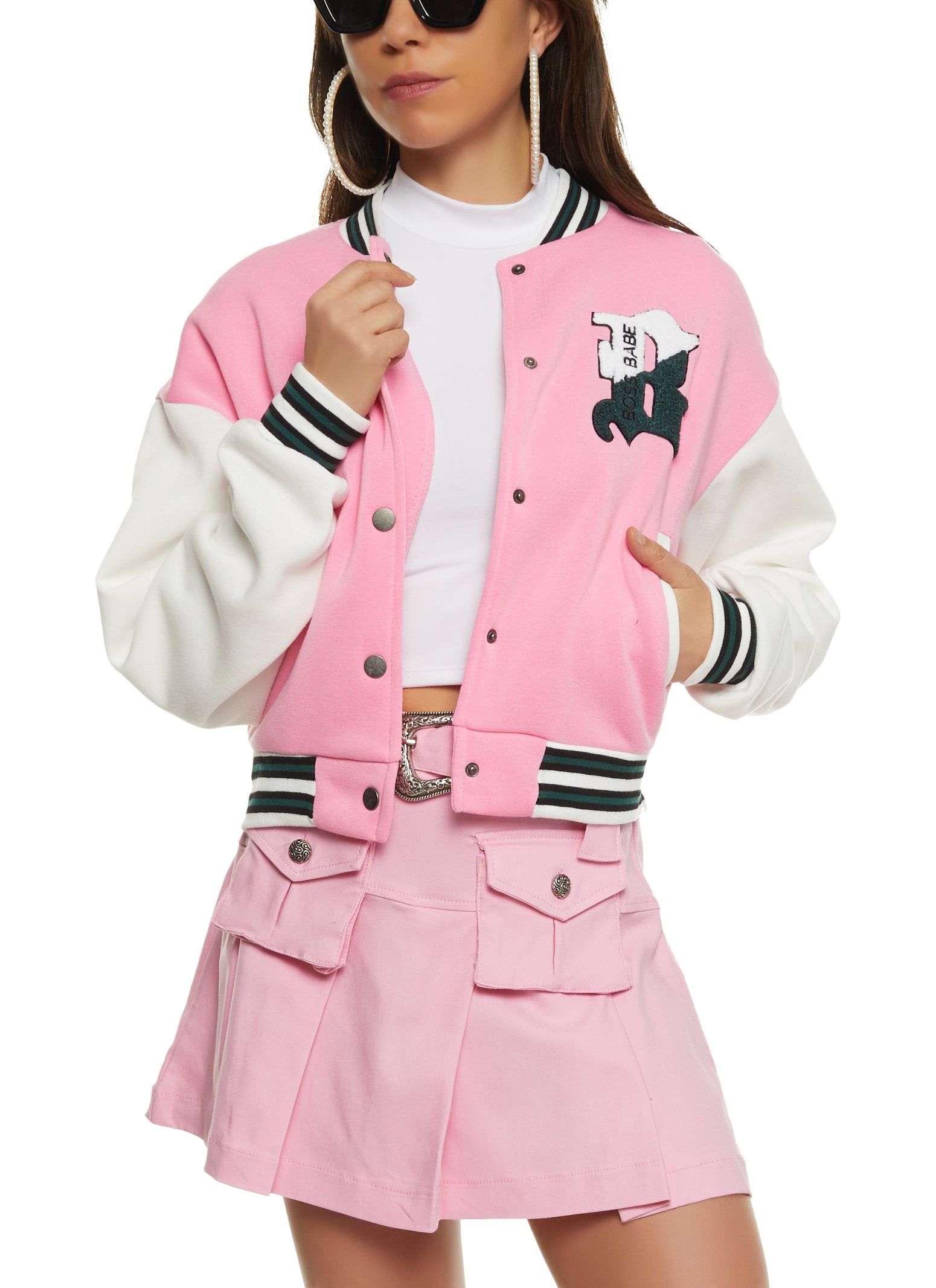 Boss Babe Chenille Patch Varsity Jacket sold by Rainbow