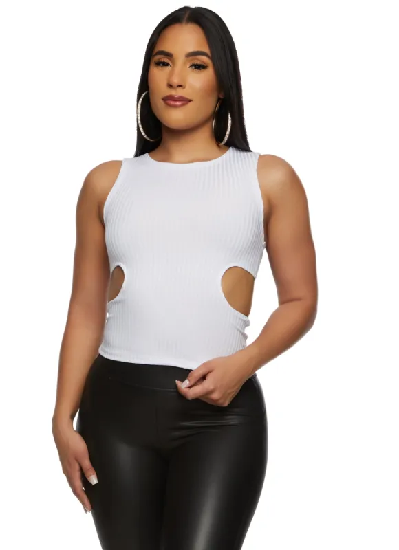 Ribbed Knit Cut Out Side Tank Top sold by Rainbow