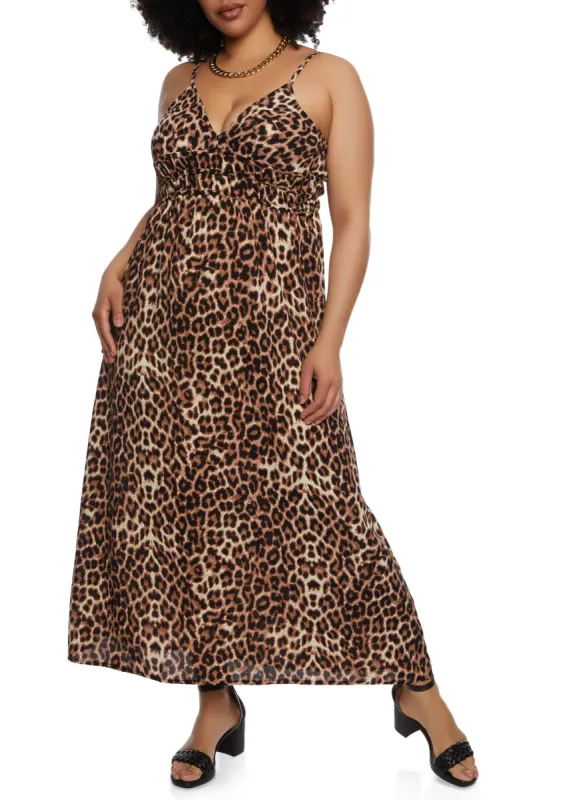 Plus Size Animal Print Smocked Waist Maxi Sundress sold by Rainbow