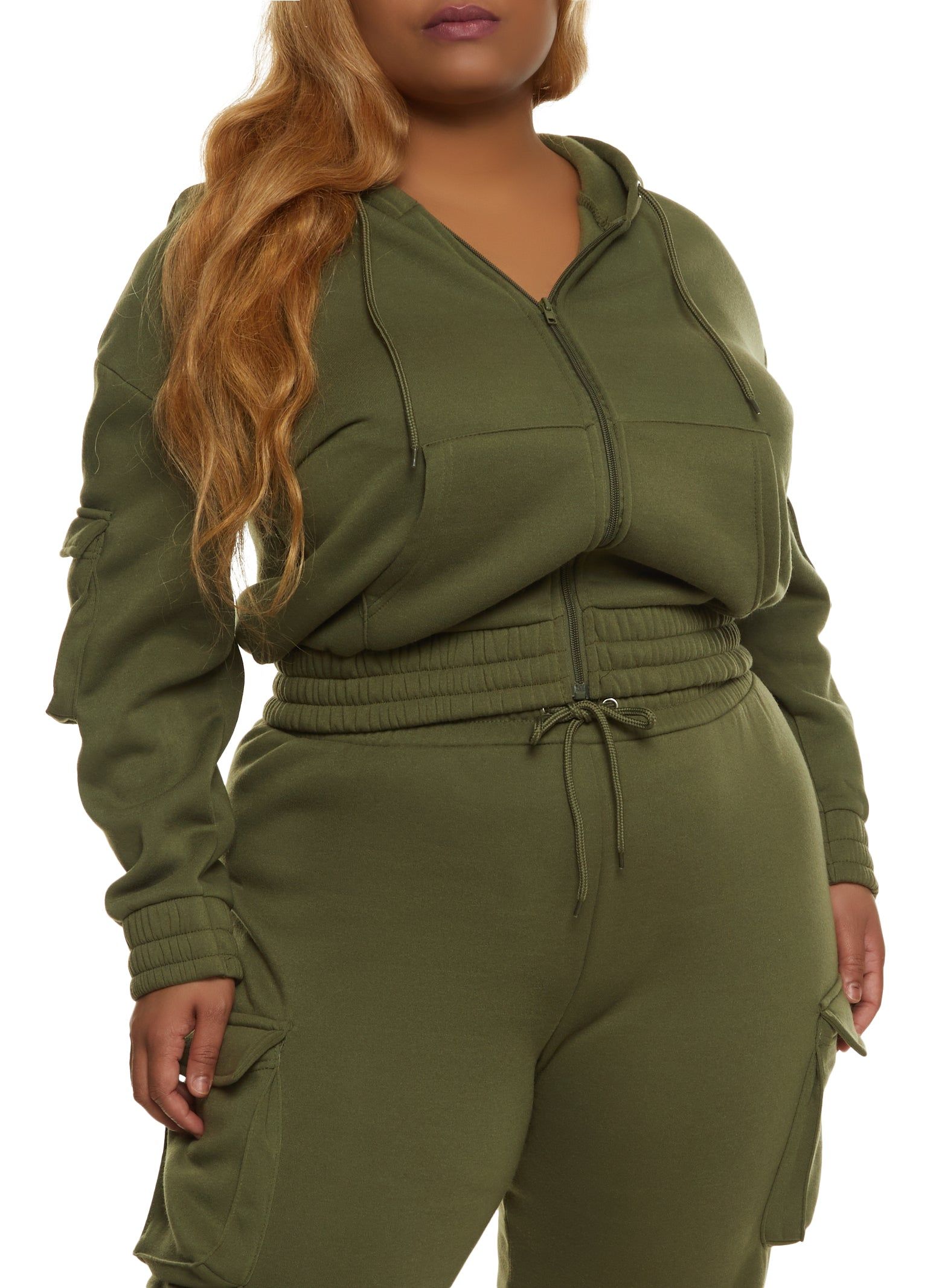 Plus Size Zip Front Cargo Pocket Hoodie sold by Rainbow