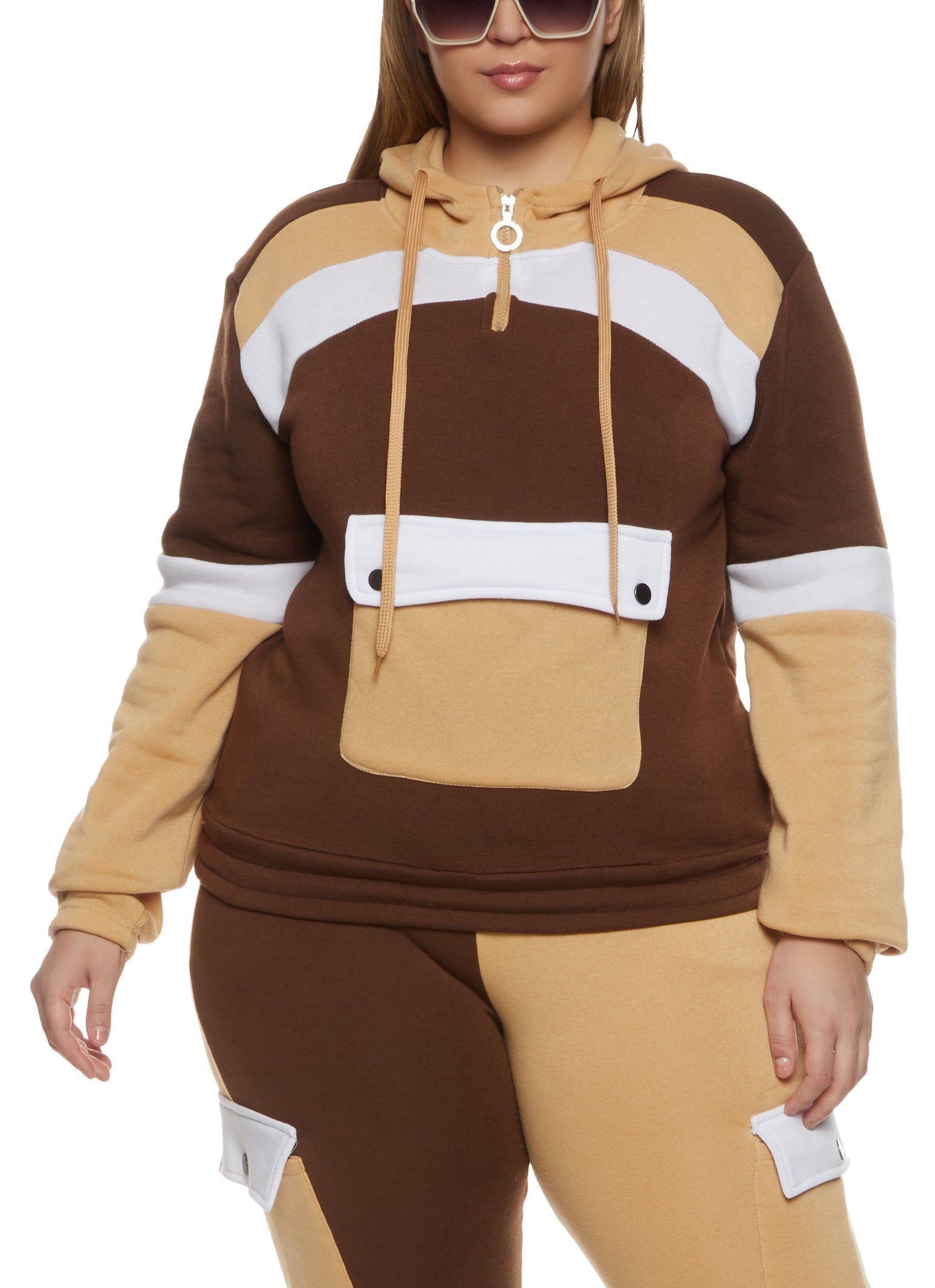 Plus Size Color Block Flap Pocket Hoodie sold by Rainbow