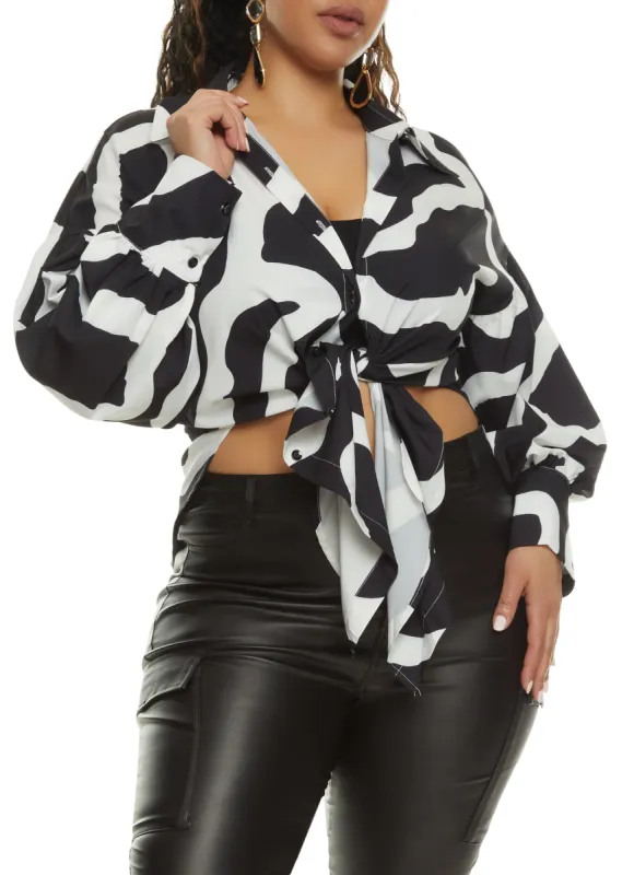 Plus Size Patterned Balloon Sleeve Tunic Shirt sold by Rainbow