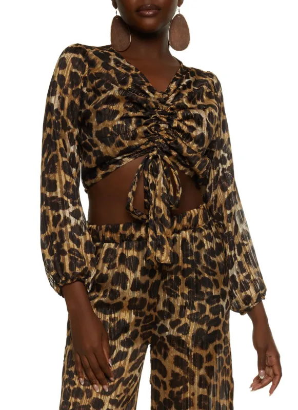 Patterned Ruched Tie Front Crop Top sold by Rainbow