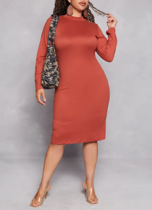 Plus Size Basic Mock Neck Long Sleeve Dress sold by Rainbow