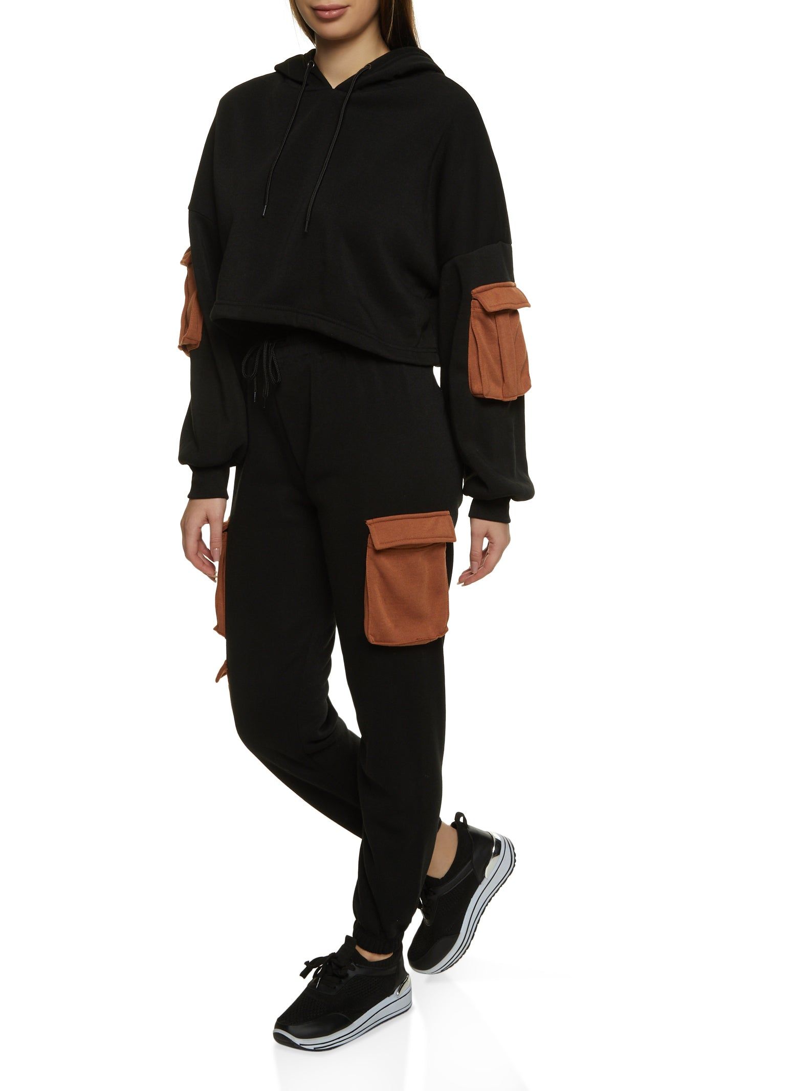 Color Block Cargo Pocket Cropped Hoodie sold by Rainbow product image thumbnail 2