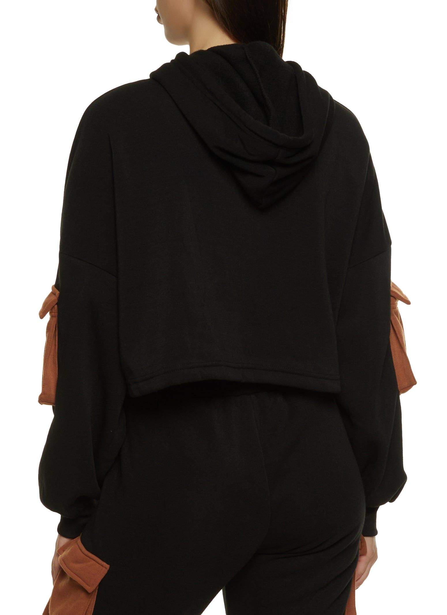 Color Block Cargo Pocket Cropped Hoodie sold by Rainbow product image thumbnail 3