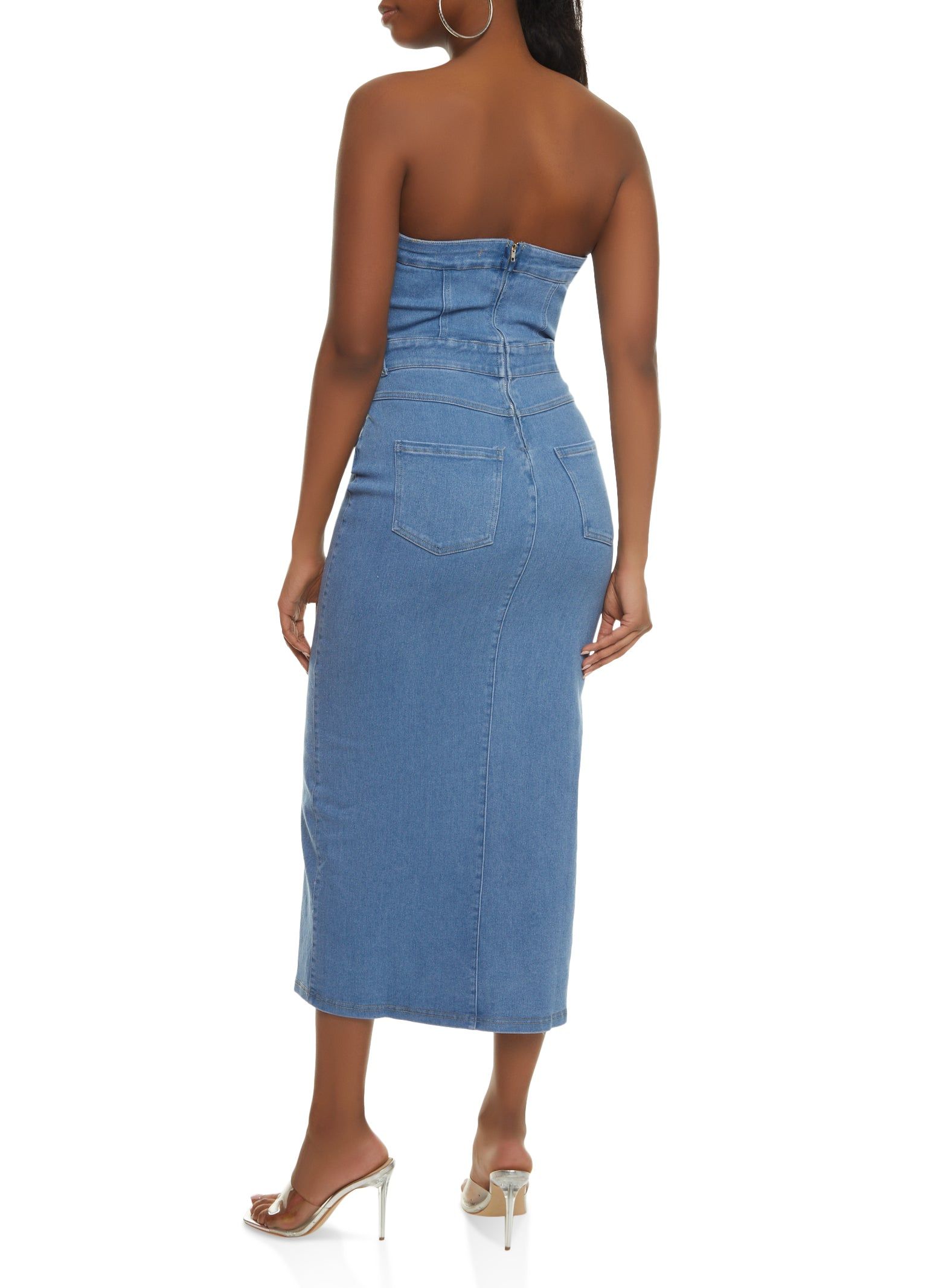 Denim Front Slit Midi Tube Dress sold by Rainbow product image thumbnail 5