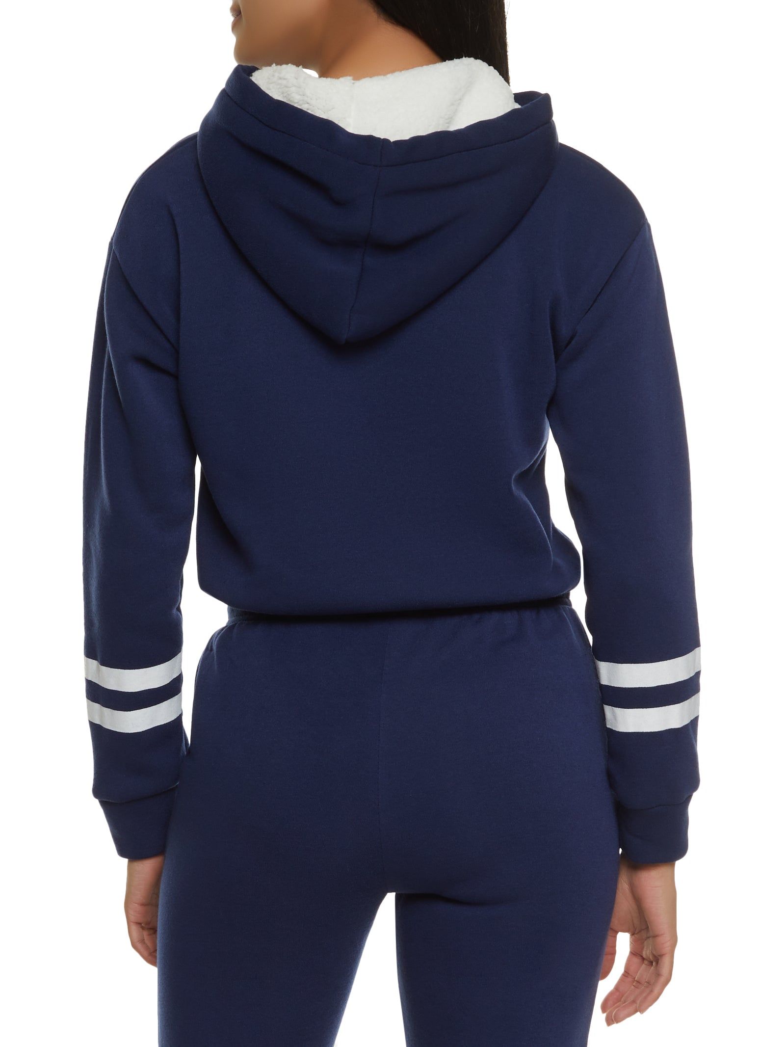 Toggle Drawstring Stripe Detail Fleece Pullover Hoodie sold by Rainbow product image thumbnail 3