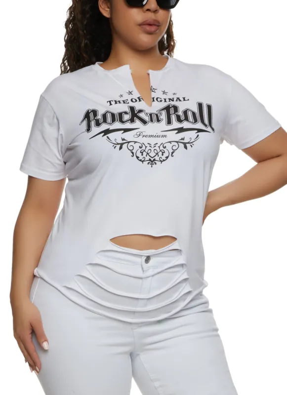 Plus Size Original Rock and Roll Laser Cut Graphic Tee sold by Rainbow
