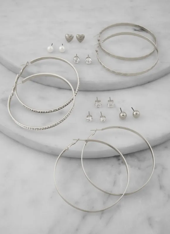 Assorted Stud and Textured Hoop Earring Set of 9 sold by Rainbow