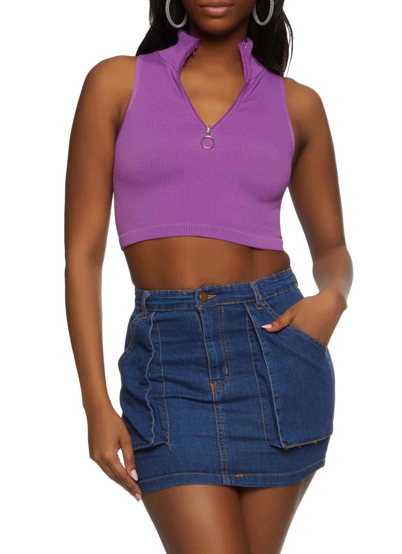 Seamless Half Zip Cropped Tank Top sold by Rainbow