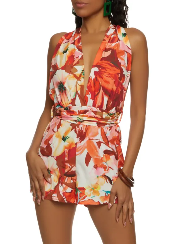 Haute Monde Floral Print Criss Cross Back Romper sold by Rainbow