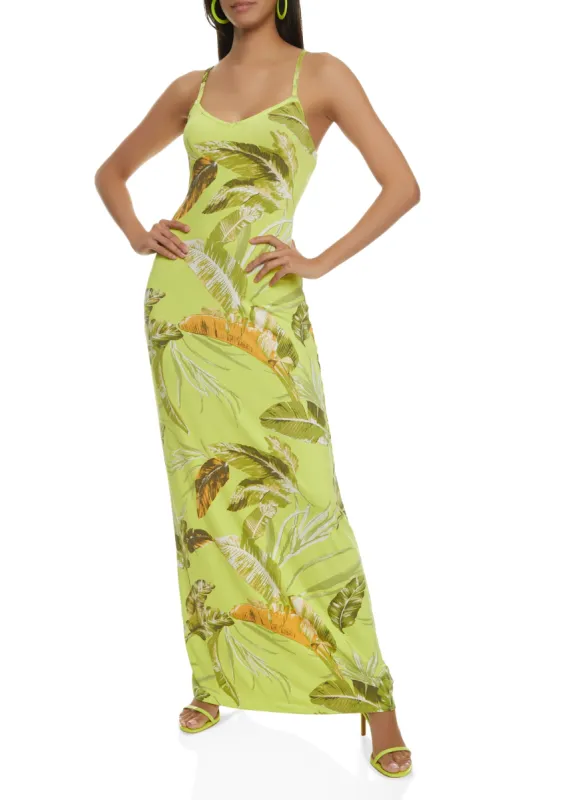 Haute Monde Tropical Palm Print Maxi Cami Dress sold by Rainbow