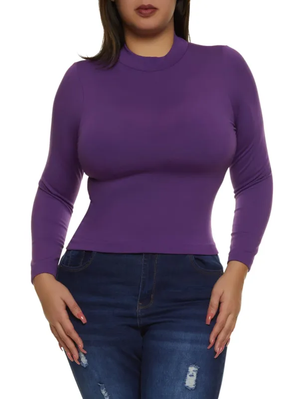 Plus Size Mock Neck Long Sleeve Top sold by Rainbow