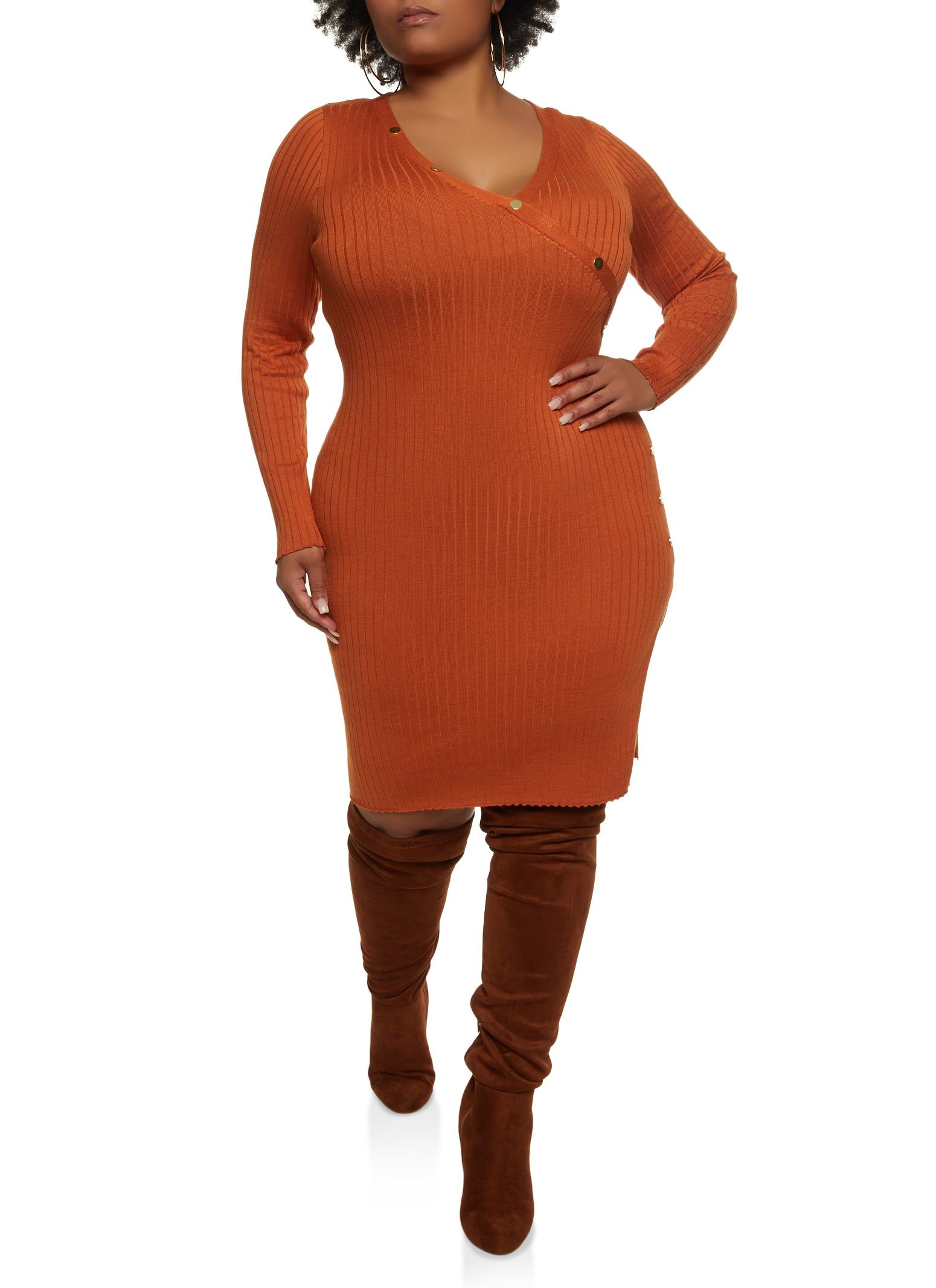 Plus Size Faux Snap Button Detail Midi Dress sold by Rainbow product image thumbnail 2