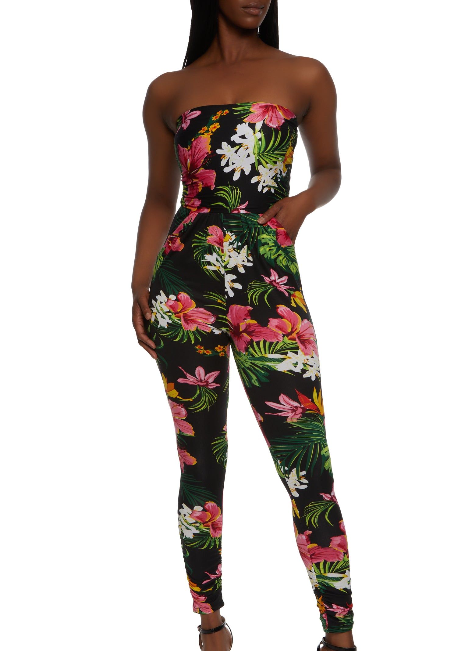 Floral Print Strapless Pocket Jumpsuit sold by Rainbow