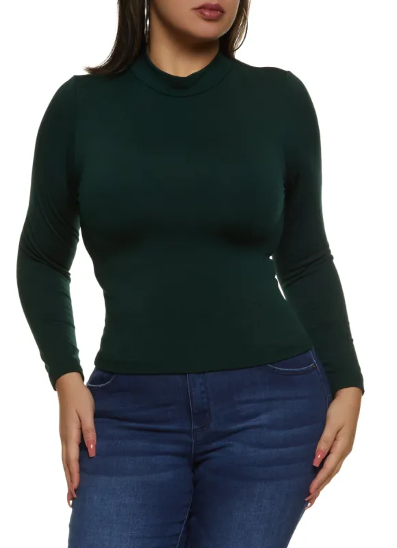 Plus Size Mock Neck Long Sleeve Top sold by Rainbow