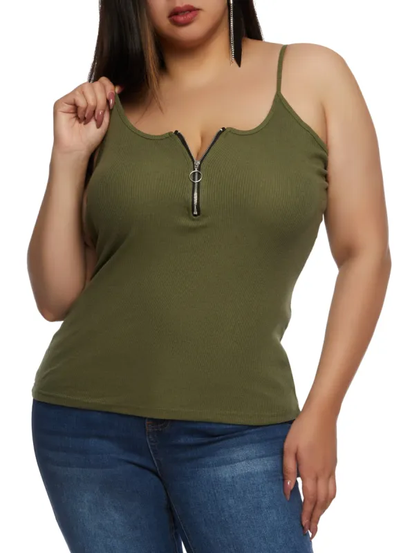 Plus Size Half Zip Tank Top sold by Rainbow