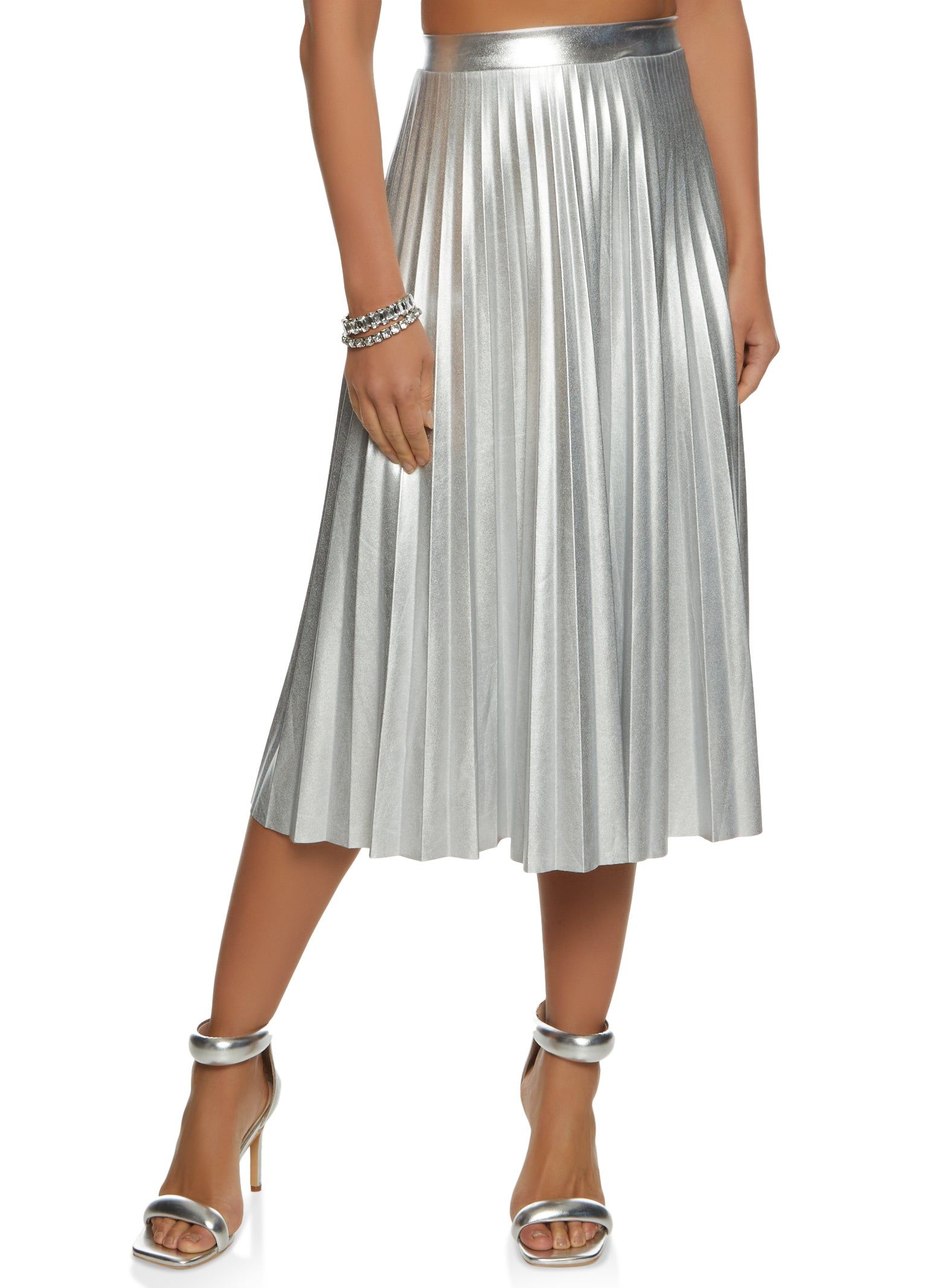 High Waist Pleated Midi Skirt sold by Rainbow