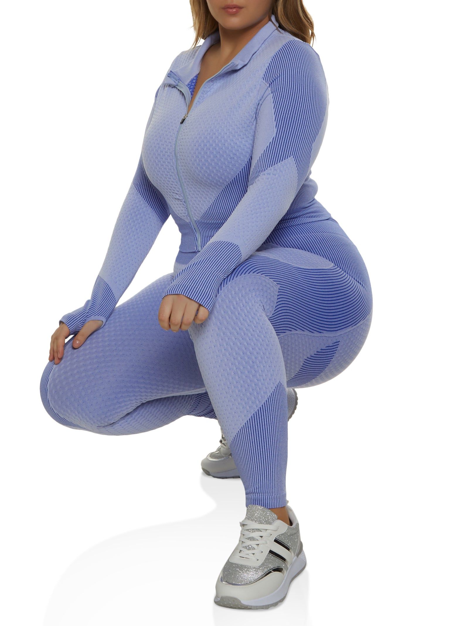 Plus Size Seamless Striped Detail Waffle Knit Track Jacket sold by Rainbow product image thumbnail 2