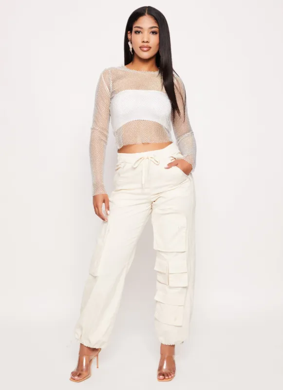 Twill Toggle Drawstring Cargo Joggers sold by Rainbow